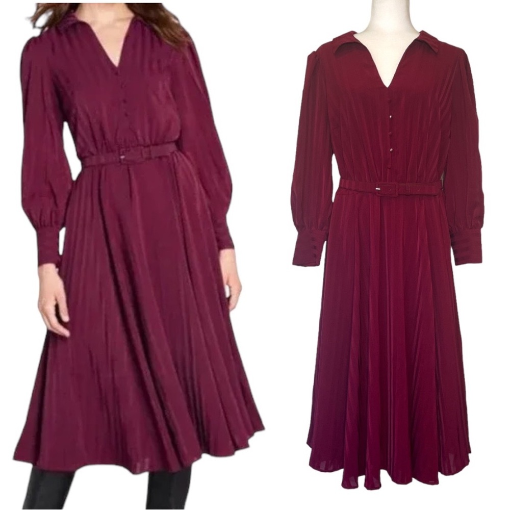 MODCLOTH Shadow Stripe Belted Swing Midi Dress Plus Dark Burgundy Red - Size 20